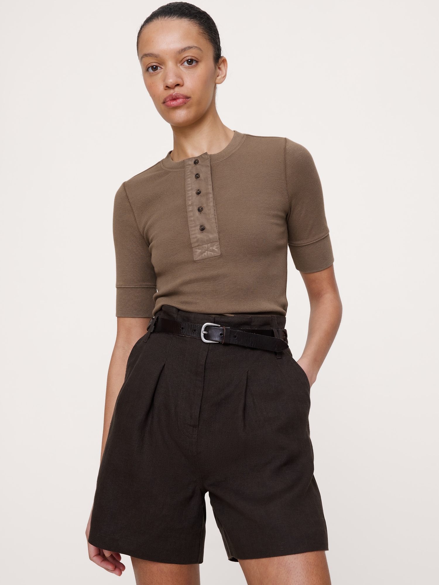 HAUT HENLEY EN TISSU CÔTELÉ