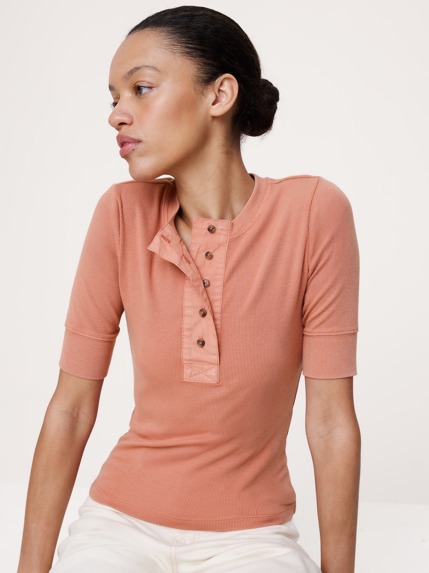 HAUT HENLEY EN TISSU CÔTELÉ