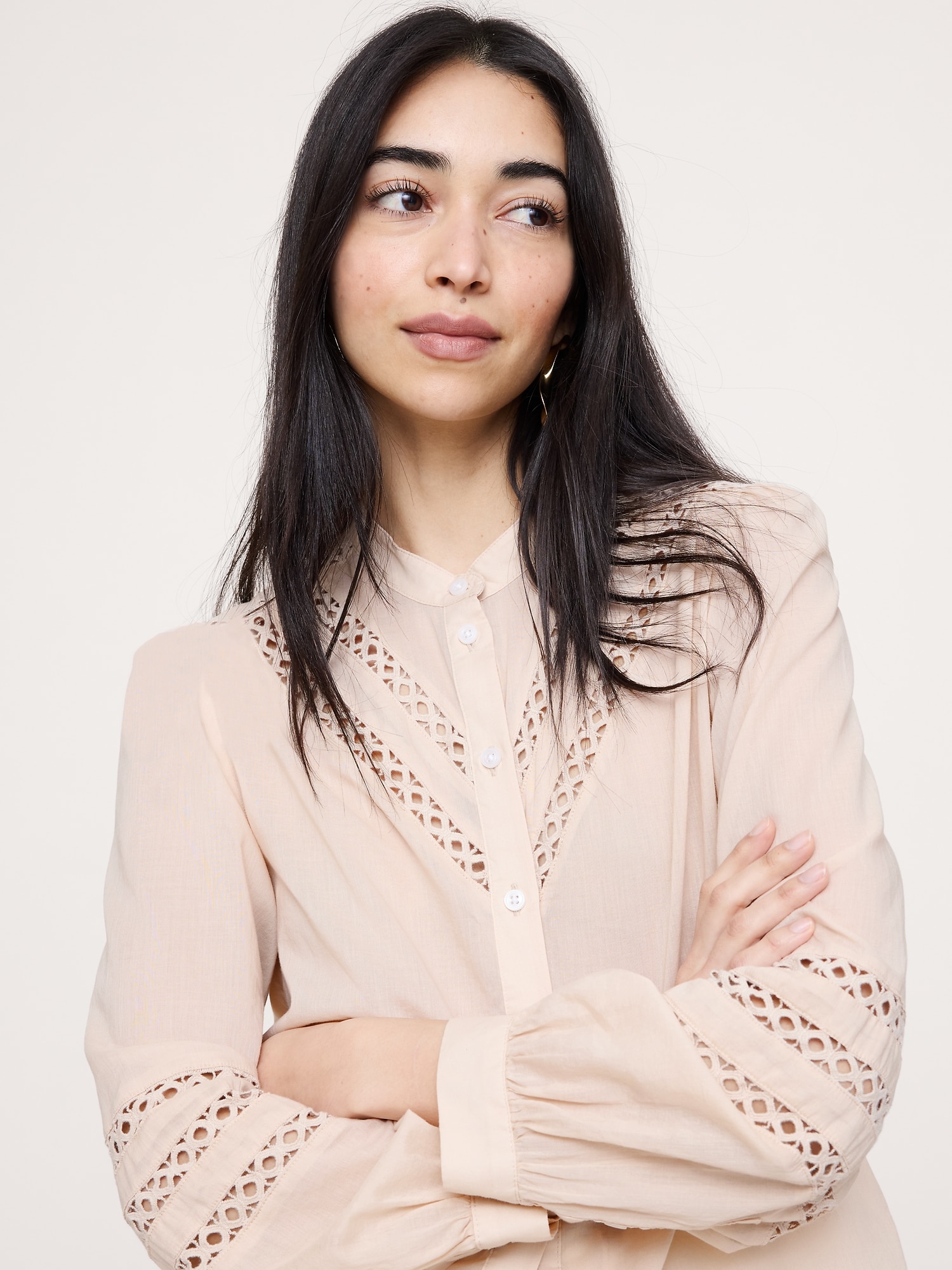 Cotton Inset-Lace Blouse