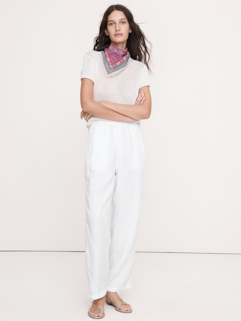 PANTALON DROIT À TAILLE EXTENSIBLE EN LIN ESCAPADE