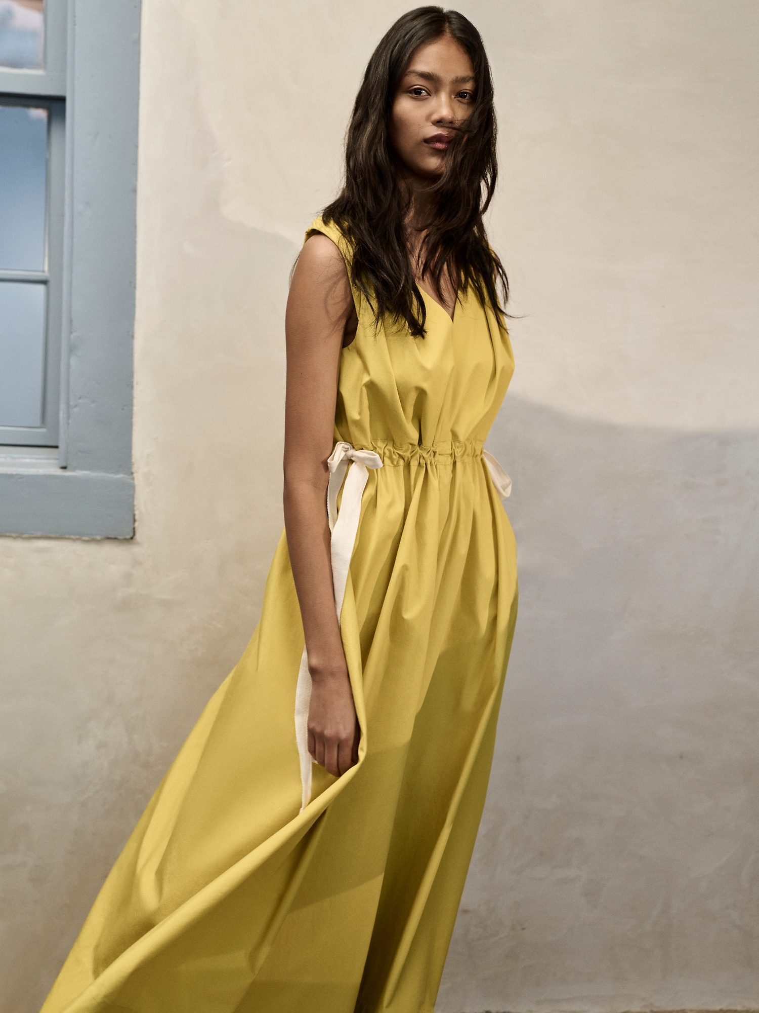 Image number 3 showing, Twisted Shoulder Poplin Maxi Dress