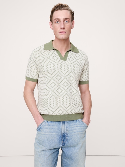 POLO EN JACQUARD DE MÉLANGE DE LIN ET DE COTON