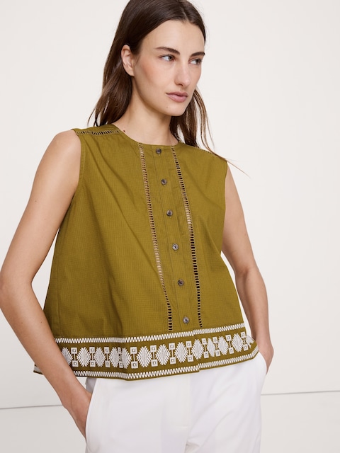 CAMISOLE EN COTON EXTENSIBLE BRODÉ