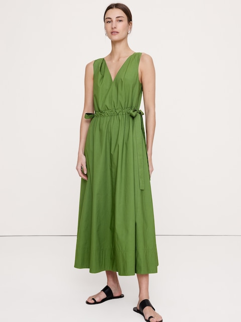 ROBE LONGUE À ÉPAULES TORSADÉES EN POPELINE