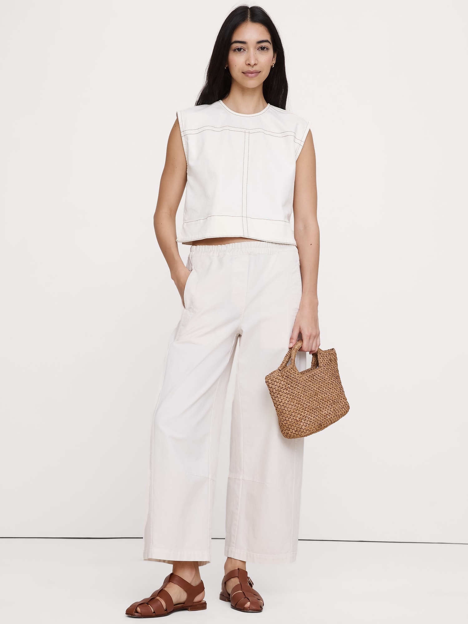 HAUT EN DENIM À SURPIQÛRES