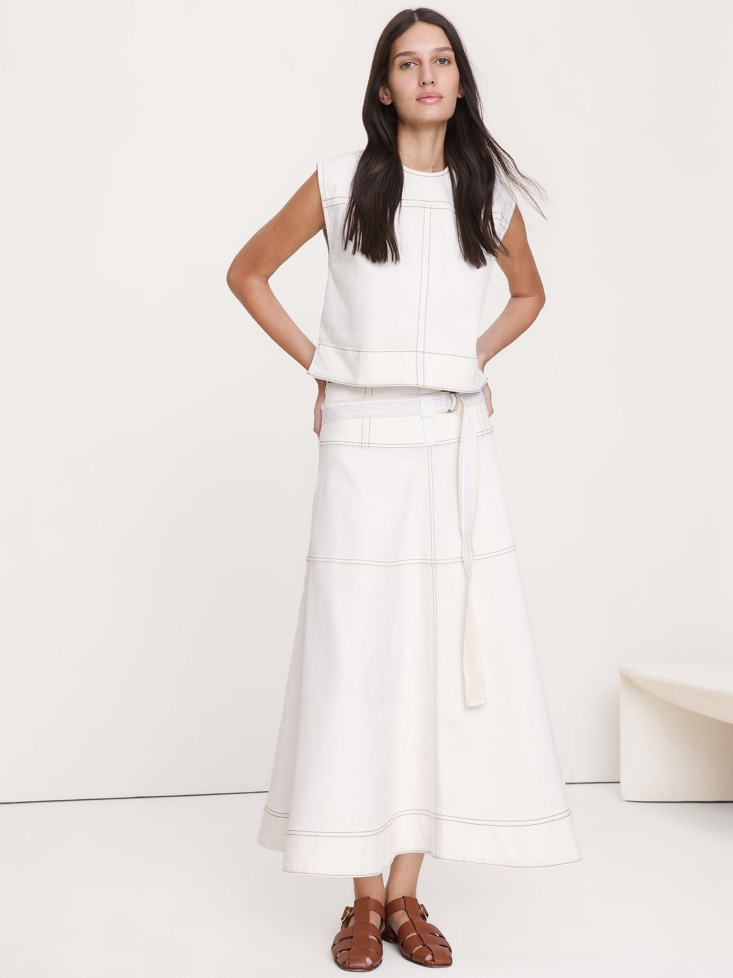 JUPE LONGUE EN DENIM À CEINTURE