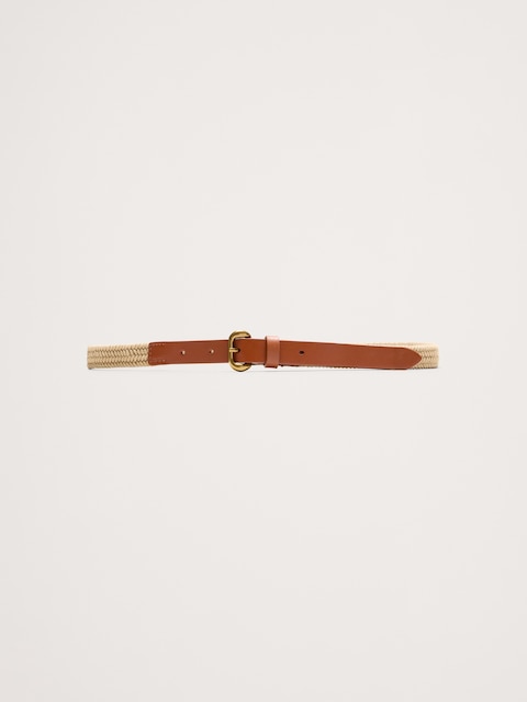 CEINTURE FINE EN COTON TRESSÉ AVEC GARNITURE EN CUIR