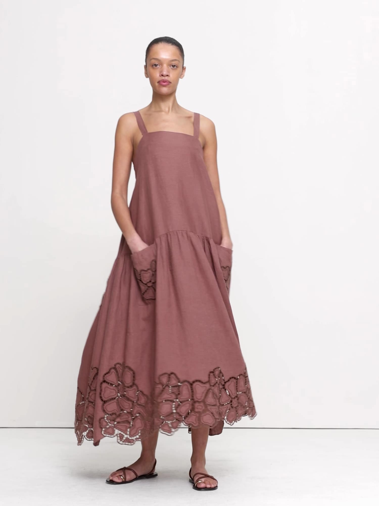 Embroidered Linen Drop-Waist Maxi Dress | Banana Republic