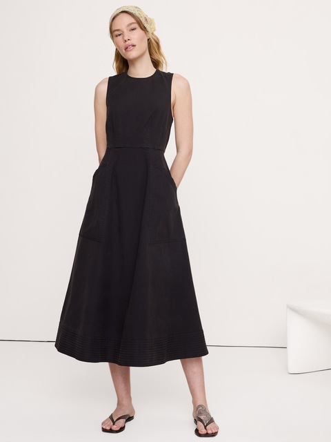 ROBE LONGUE EN TOILE DE COTON AVEC POCHE UTILITAIRE