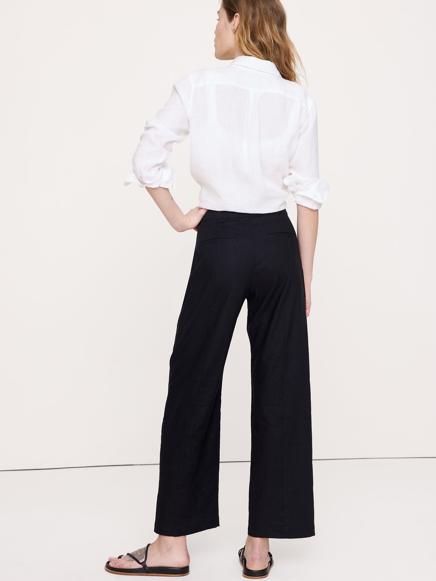 Image number 3 showing, Mid-Rise Straight Utility Pant in Stretch Linen-Viscose