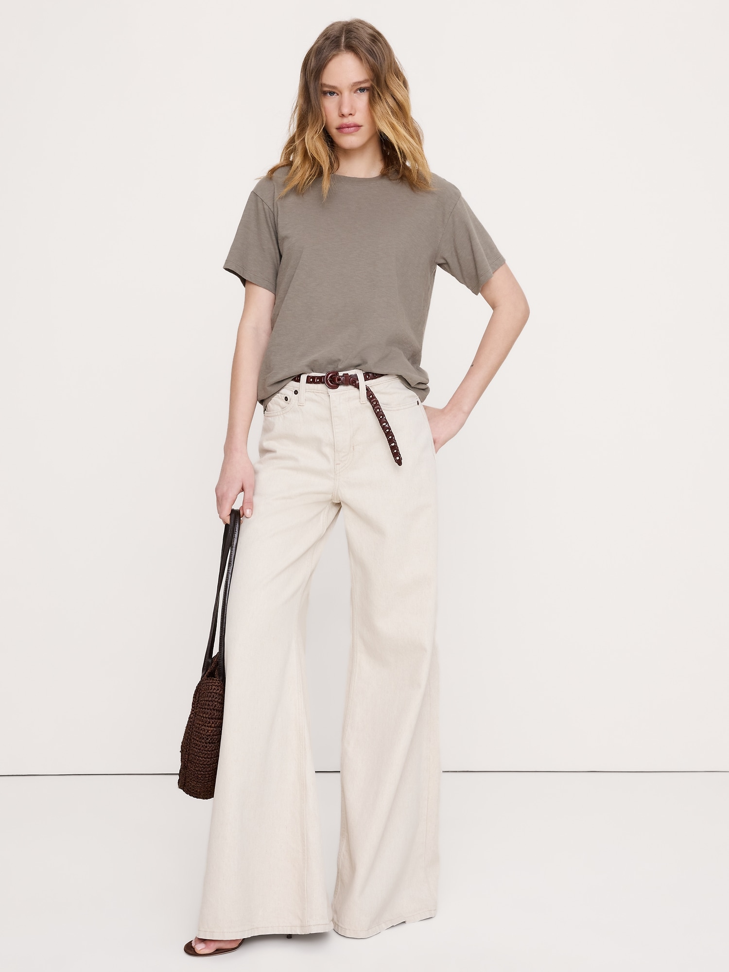 T-SHIRT EN COTON FLAMMÉ, COUPE BOYFRIEND