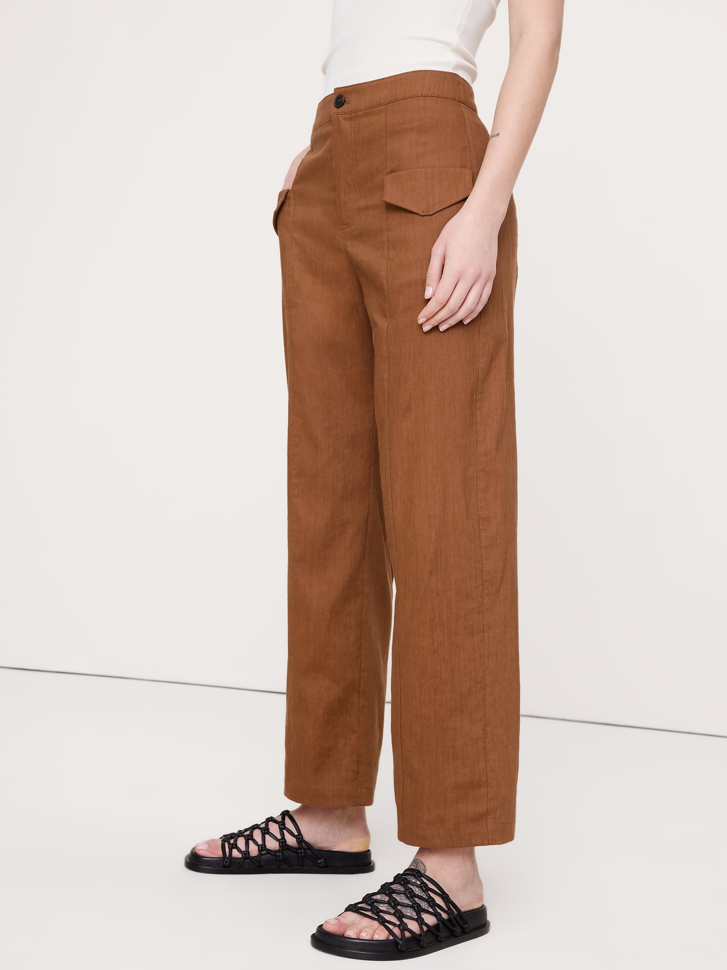 Image number 4 showing, Mid-Rise Straight Utility Pant in Stretch Linen-Viscose