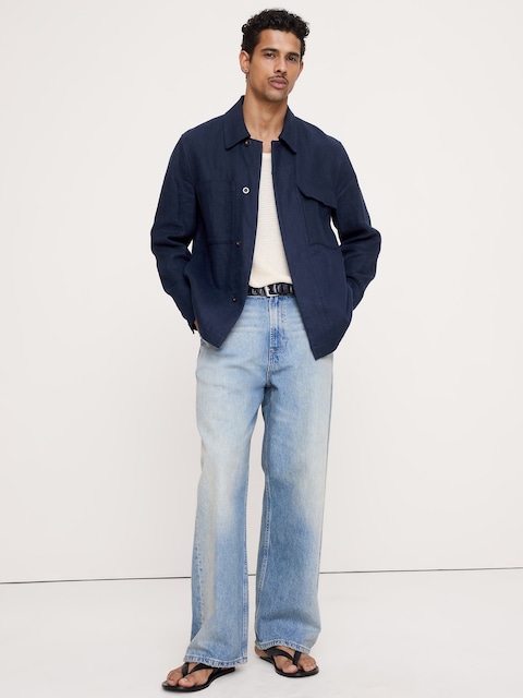 VESTE-CHEMISE À QUATRE POCHES EN LIN