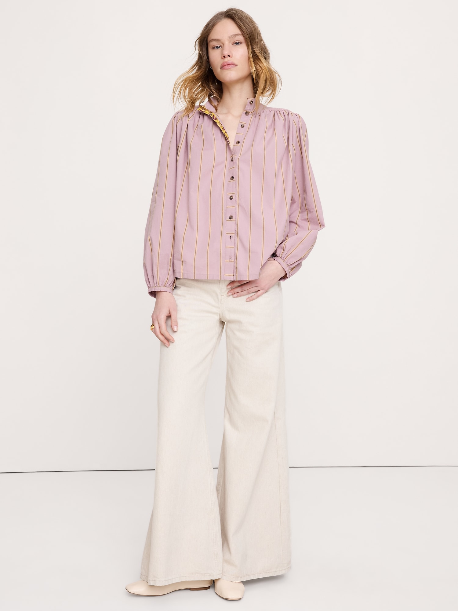 Image number 1 showing, Breezy-Cotton Ruched-Shoulder Shirt