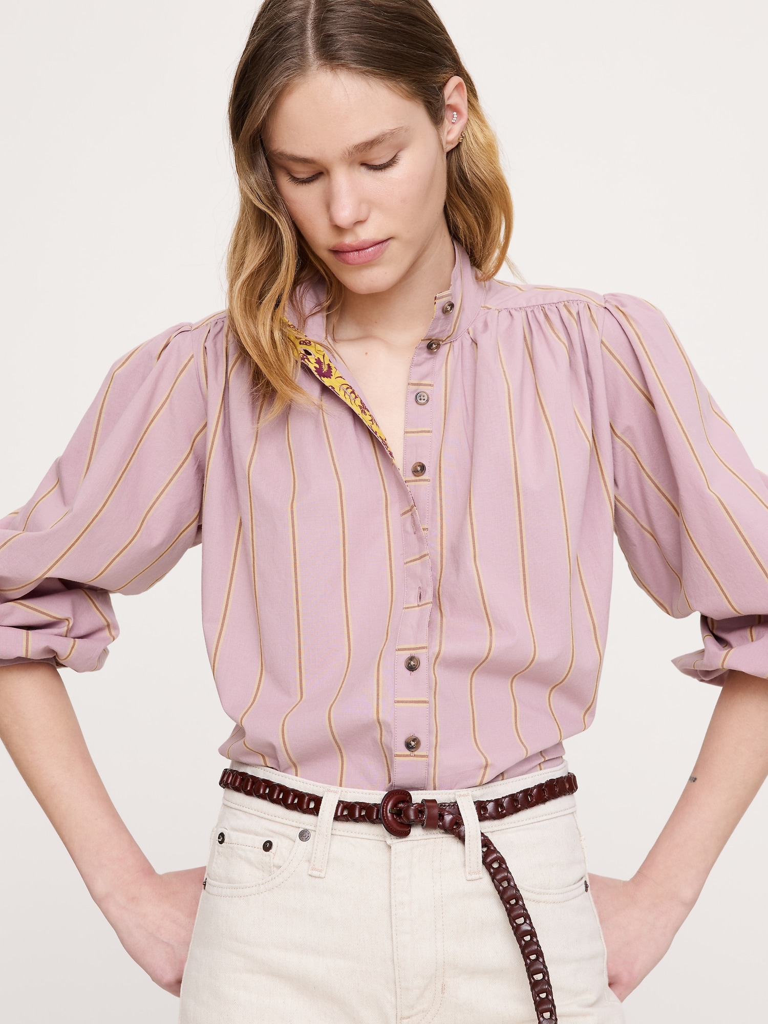 Image number 3 showing, Breezy-Cotton Ruched-Shoulder Shirt