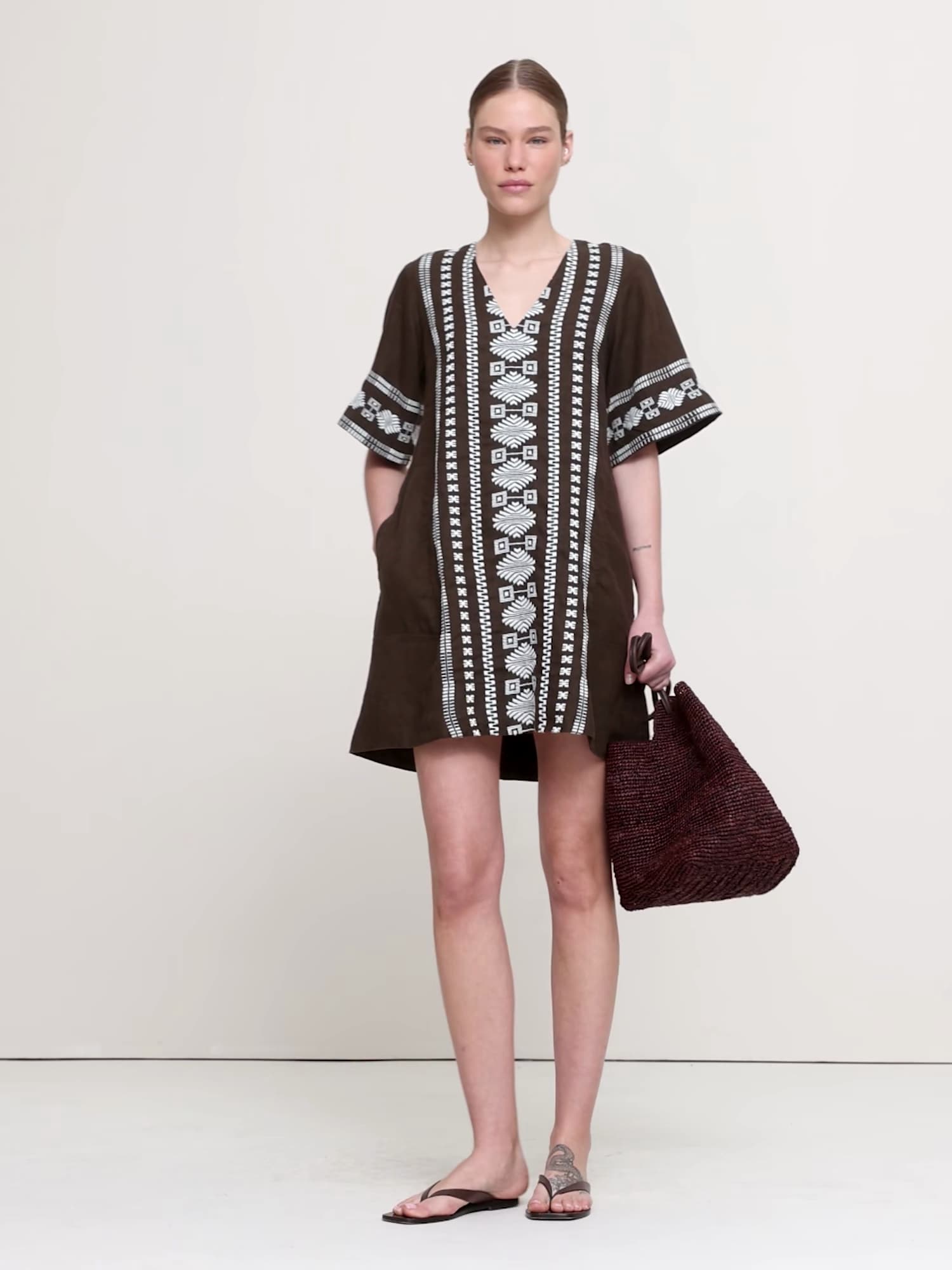 Embroidered Linen Mini Dress