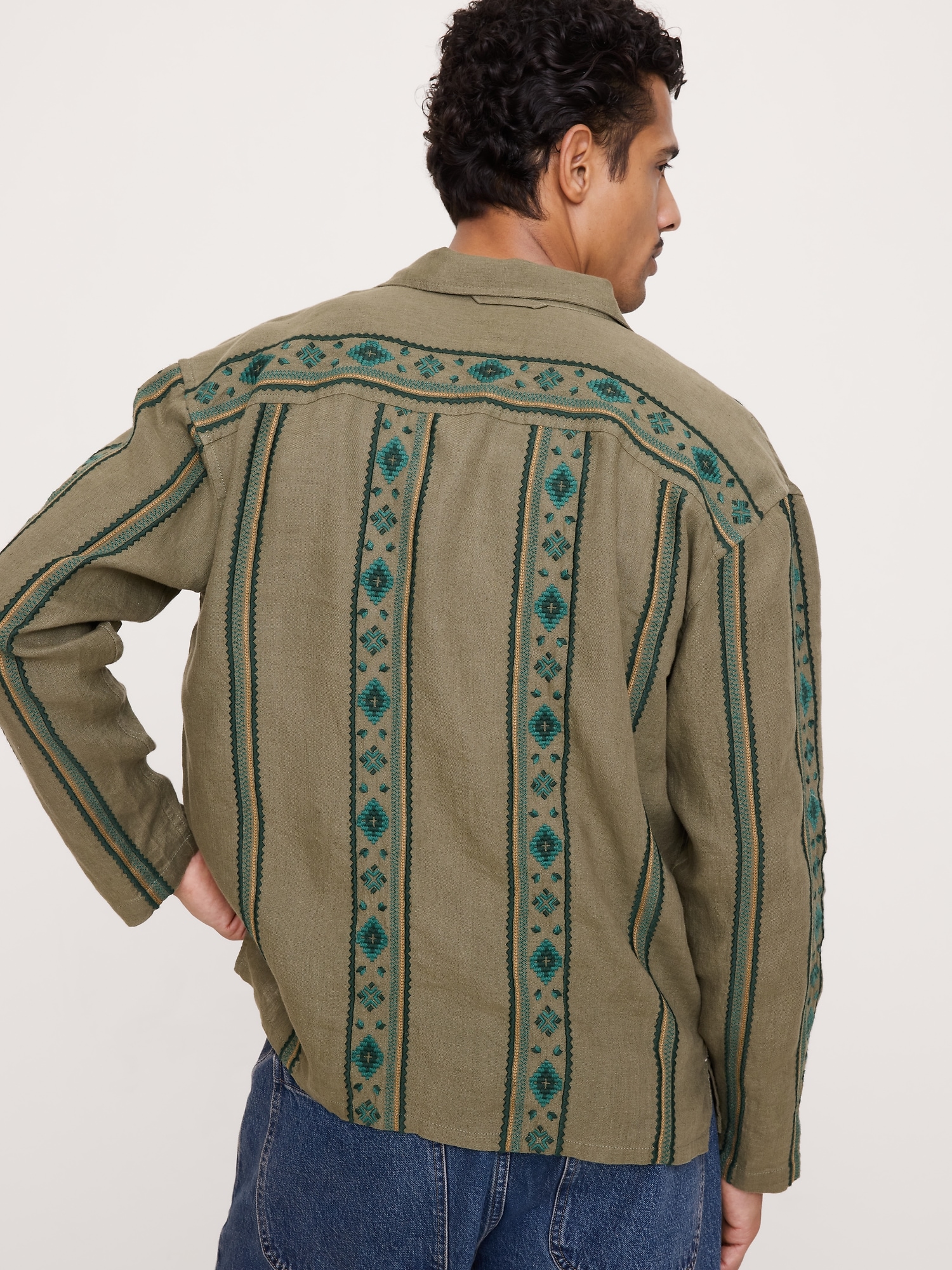 Image number 3 showing, Relaxed-Fit Embroidered Linen Long-Sleeve Resort Shirt