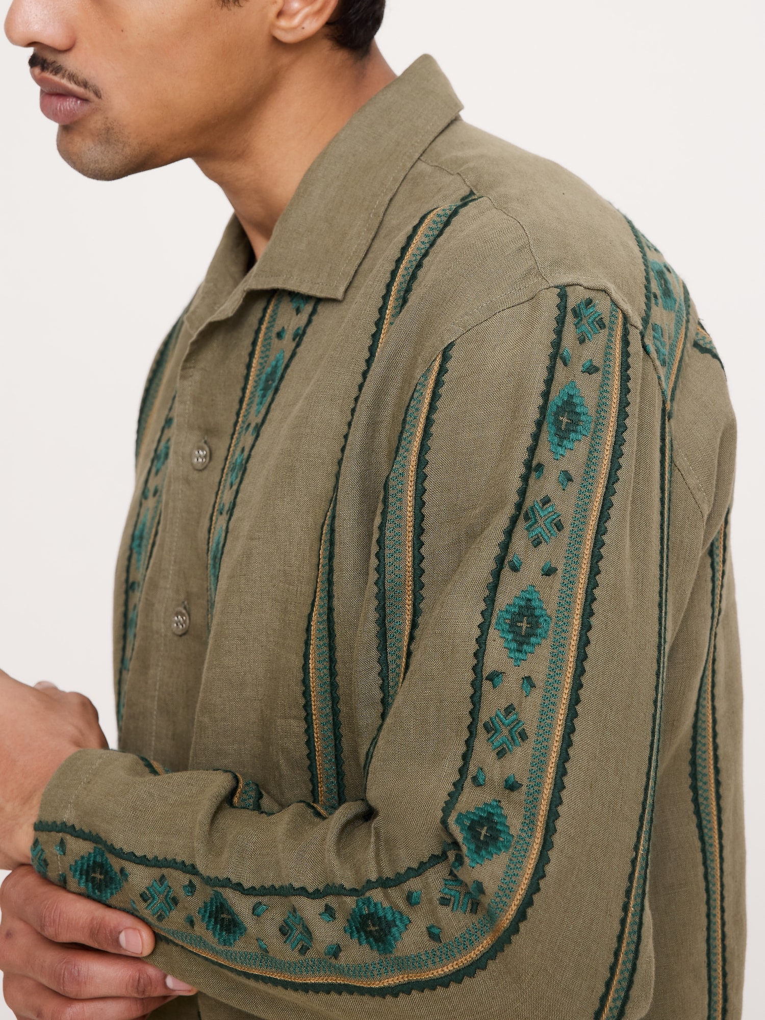 Image number 7 showing, Relaxed-Fit Embroidered Linen Long-Sleeve Resort Shirt