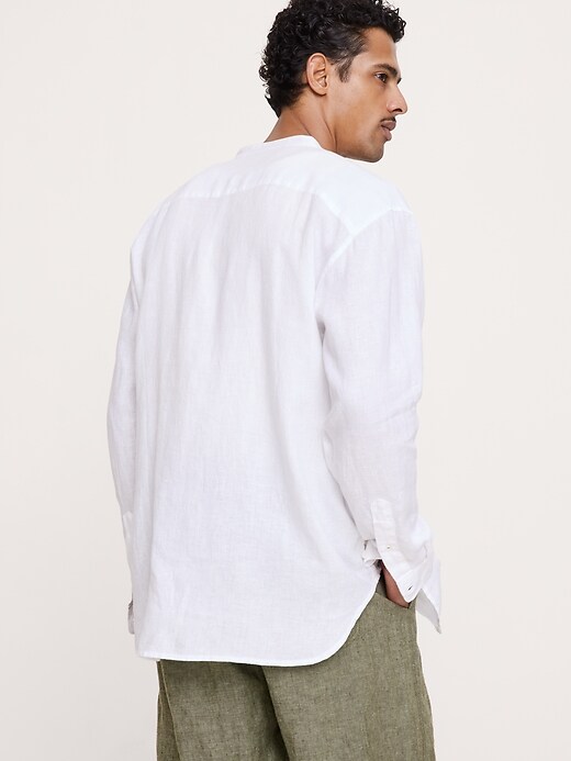 Relaxed-Fit Linen Banded-Collar Shirt | Banana Republic