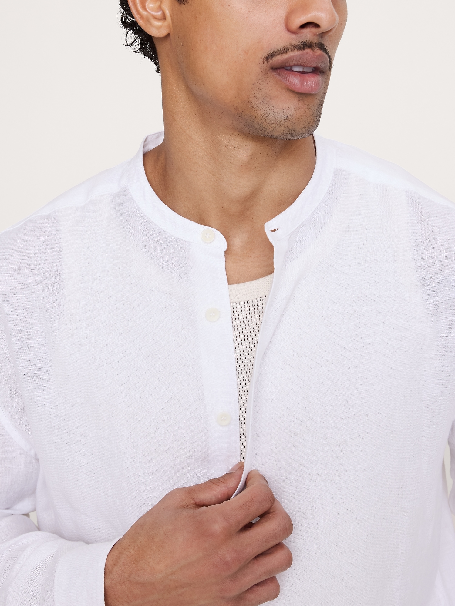Image number 3 showing, Relaxed-Fit Linen Banded-Collar Shirt