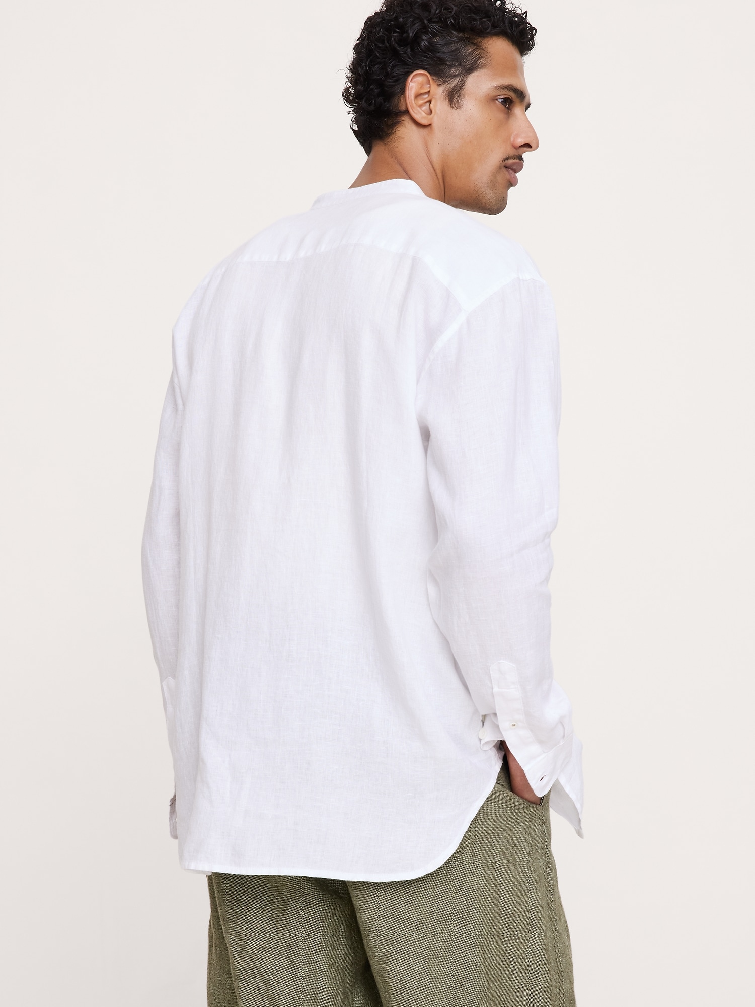 Image number 2 showing, Relaxed-Fit Linen Banded-Collar Shirt