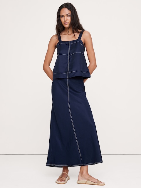 JUPE LONGUE EN LIN ET VISCOSE TAILLÉE EN BIAIS