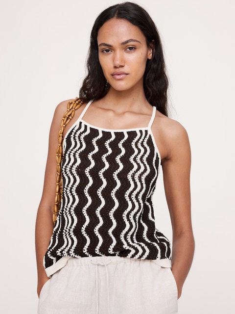 CAMISOLE FESTONNÉE NOUÉE AU DOS EN COTON RAYÉ