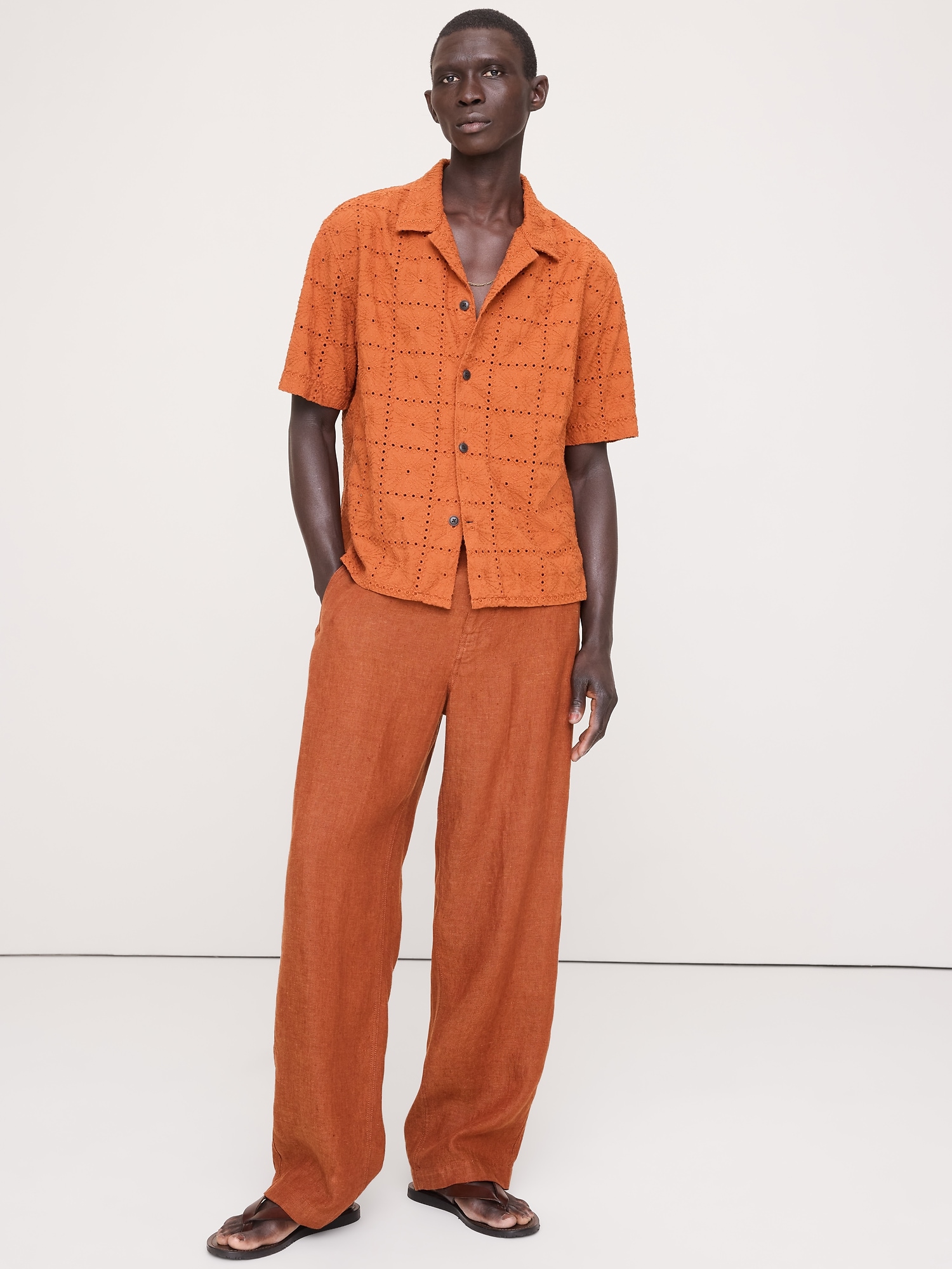 Image number 1 showing, Relaxed-Fit Embroidered Cotton Eyelet Resort Shirt