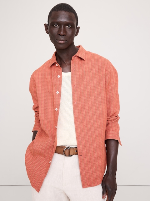 CHEMISE DE COUPE STANDARD EN MÉLANGE DE LIN ET COTON TEXTURÉ