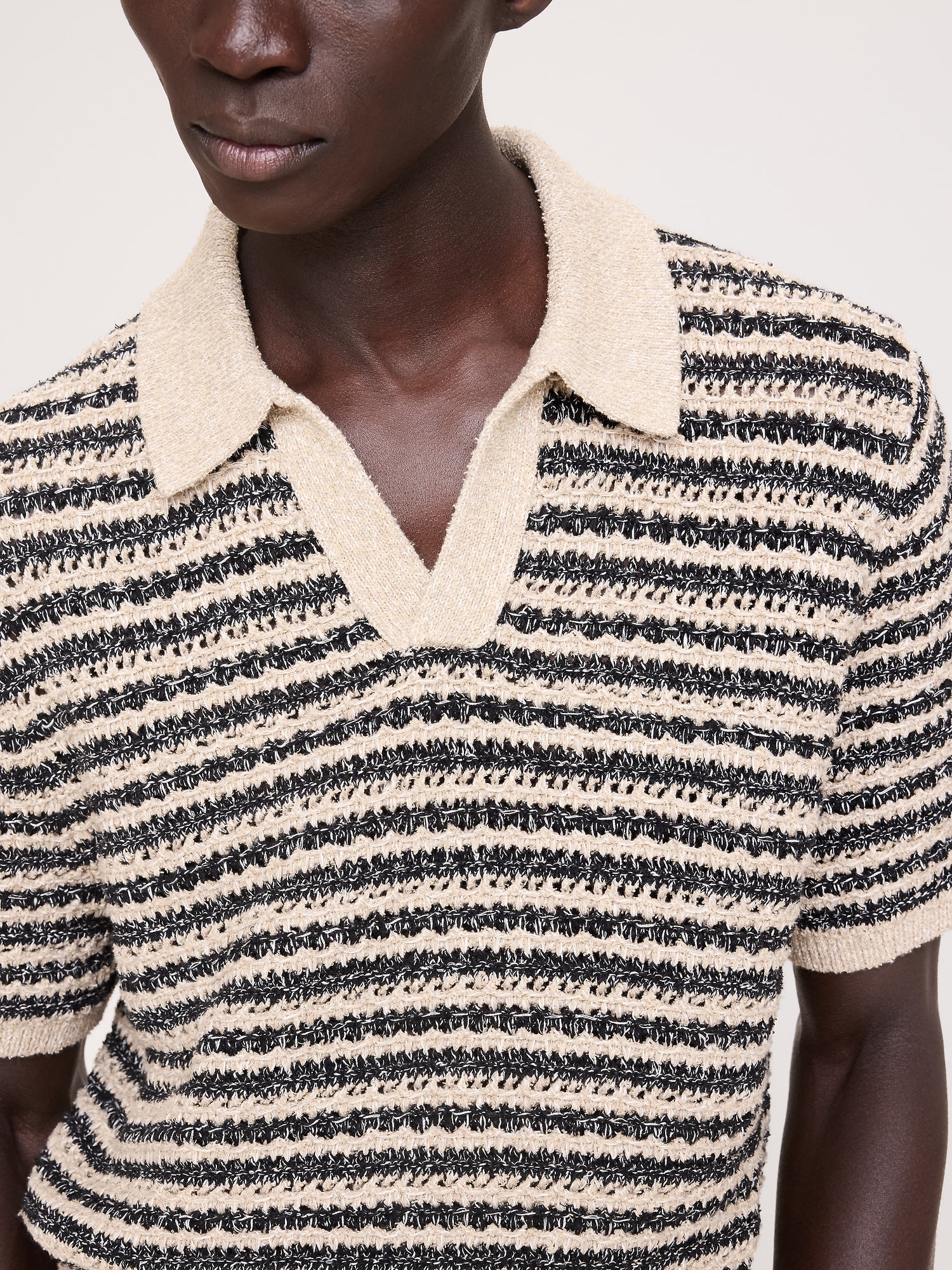 Image number 4 showing, Cotton-Blend Bouclé Stripe Sweater Polo