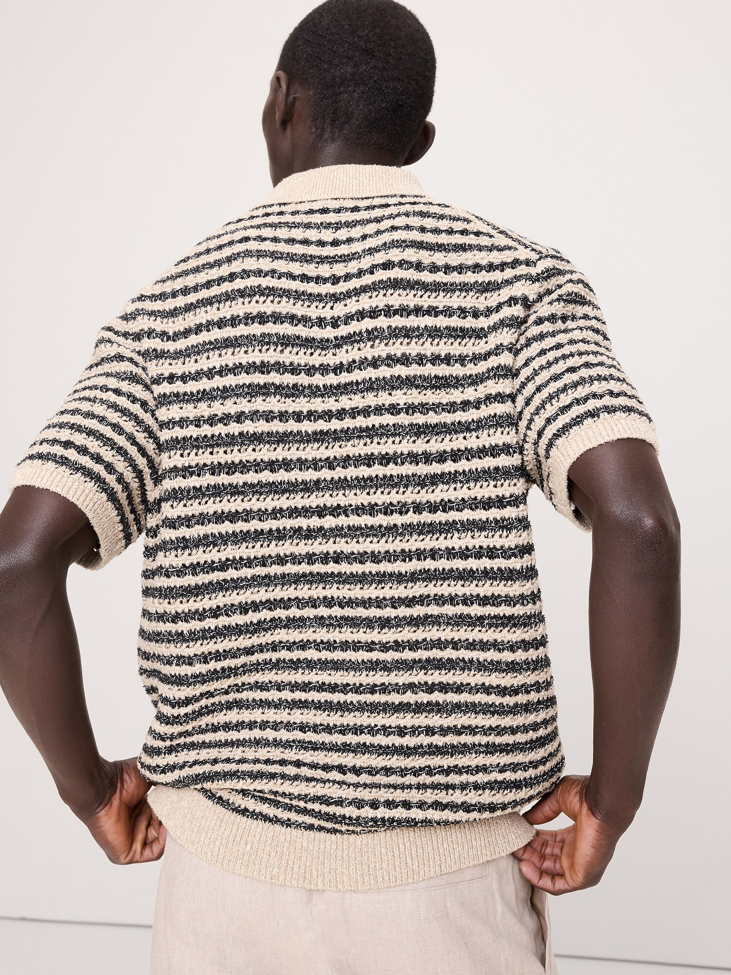 Image number 3 showing, Cotton-Blend Bouclé Stripe Sweater Polo