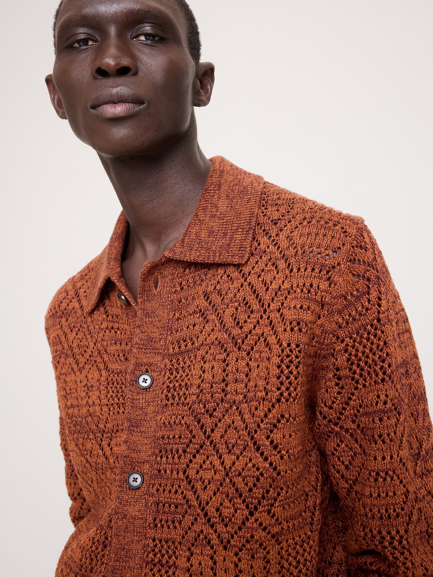 Image number 4 showing, Linen-Cotton Pointelle Polo Cardigan
