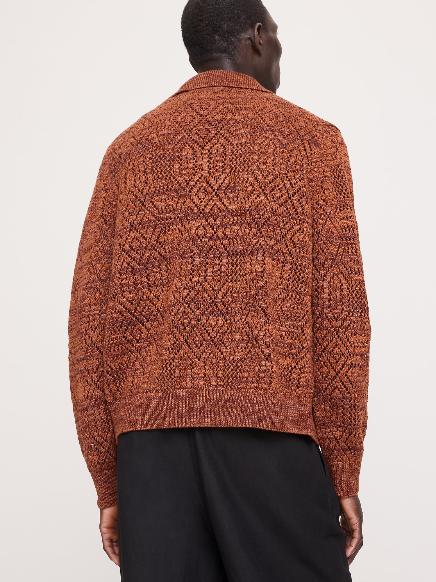 Image number 3 showing, Linen-Cotton Pointelle Polo Cardigan