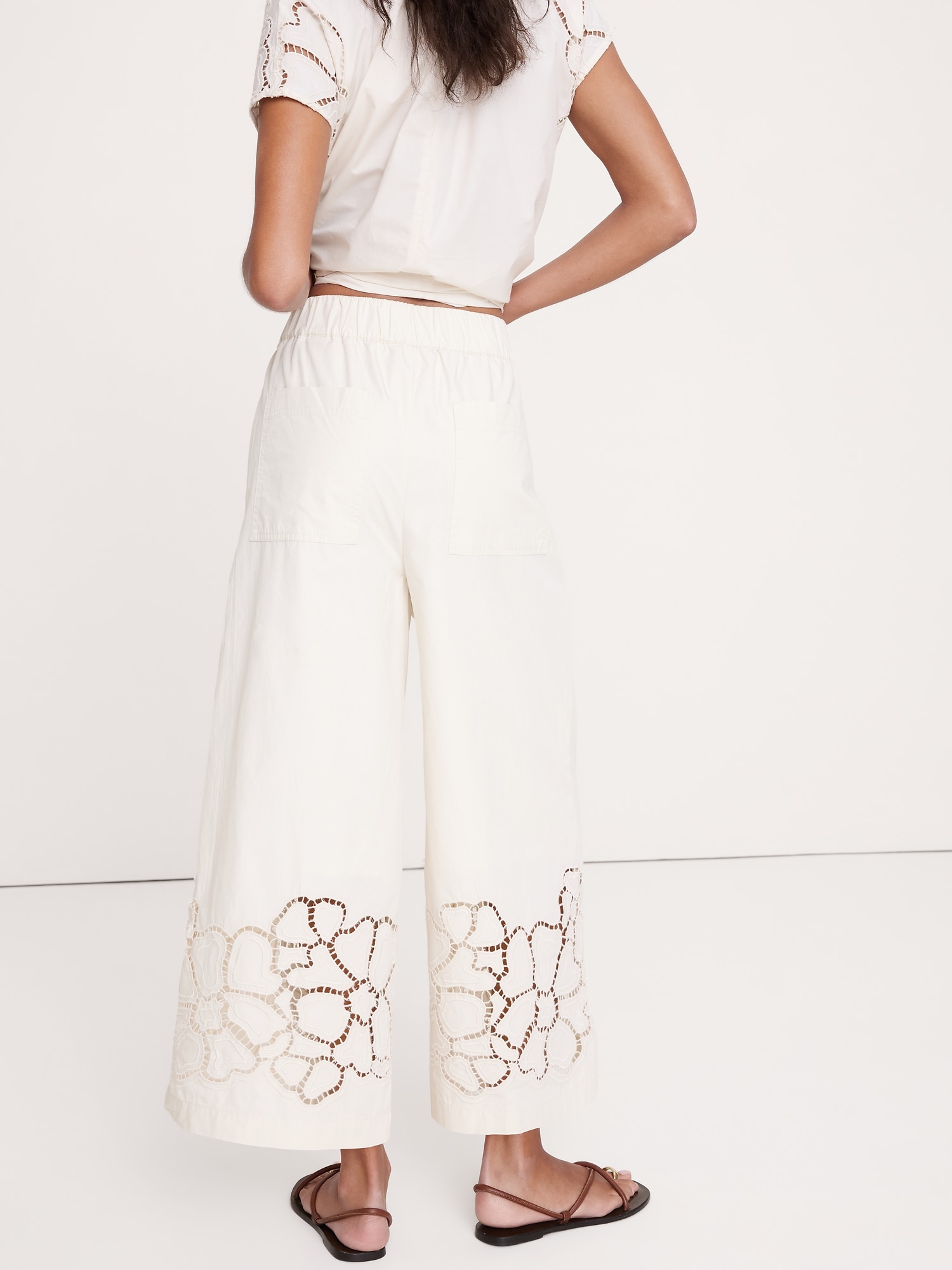 Image number 2 showing, The Pull-On Wide-Leg Ankle Pant in Embroidered Poplin