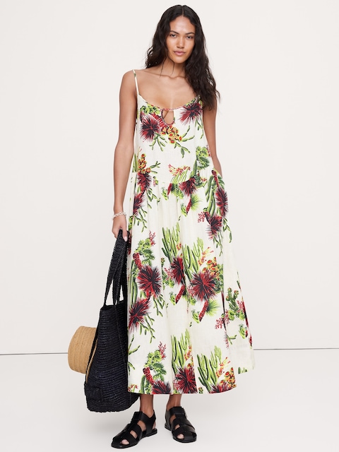 ROBE LONGUE EN LIN À TAILLE BASSE