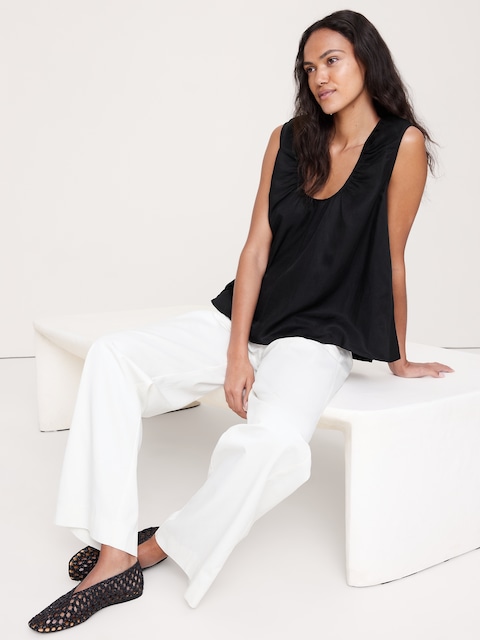 CAMISOLE EN LIN ET VISCOSE À ENCOLURE DÉGAGÉE