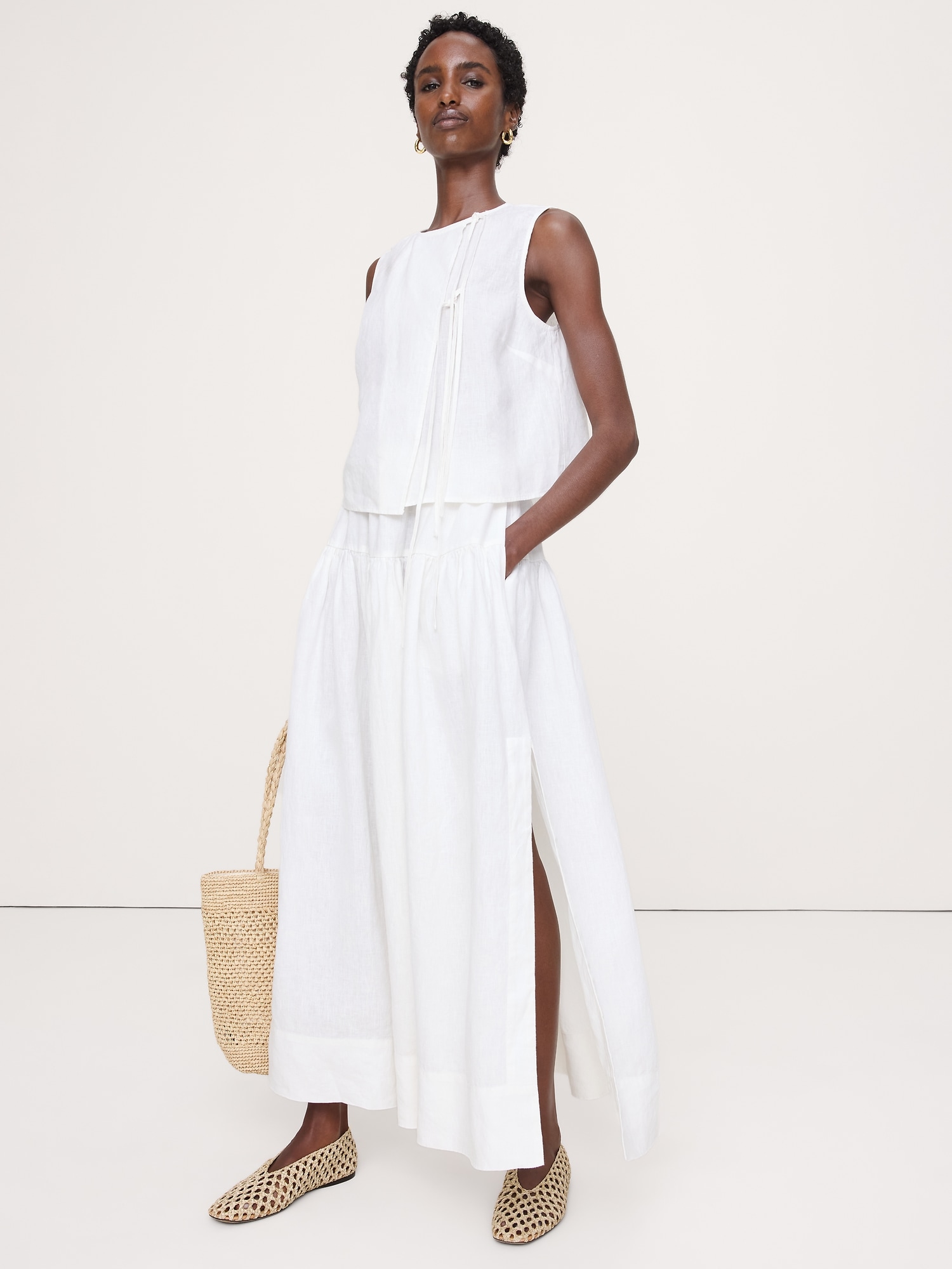 Image number 1 showing, Linen Tiered Tie-Side Maxi Skirt