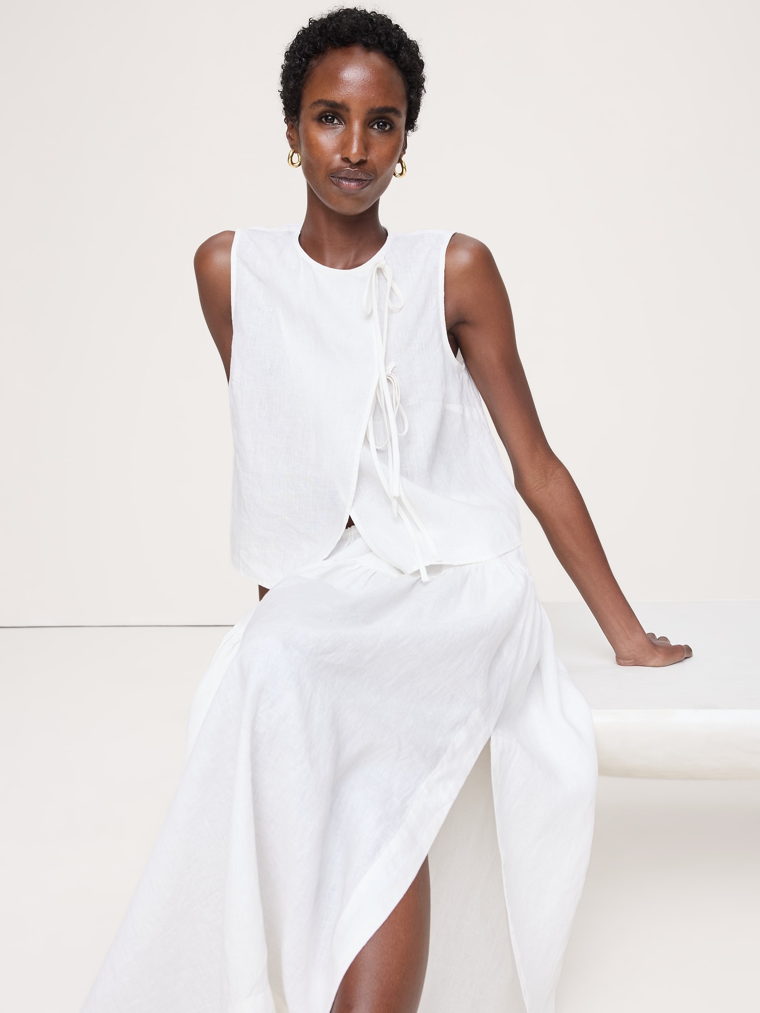 L'image numéro 4 présente Camisole à double lien en lin