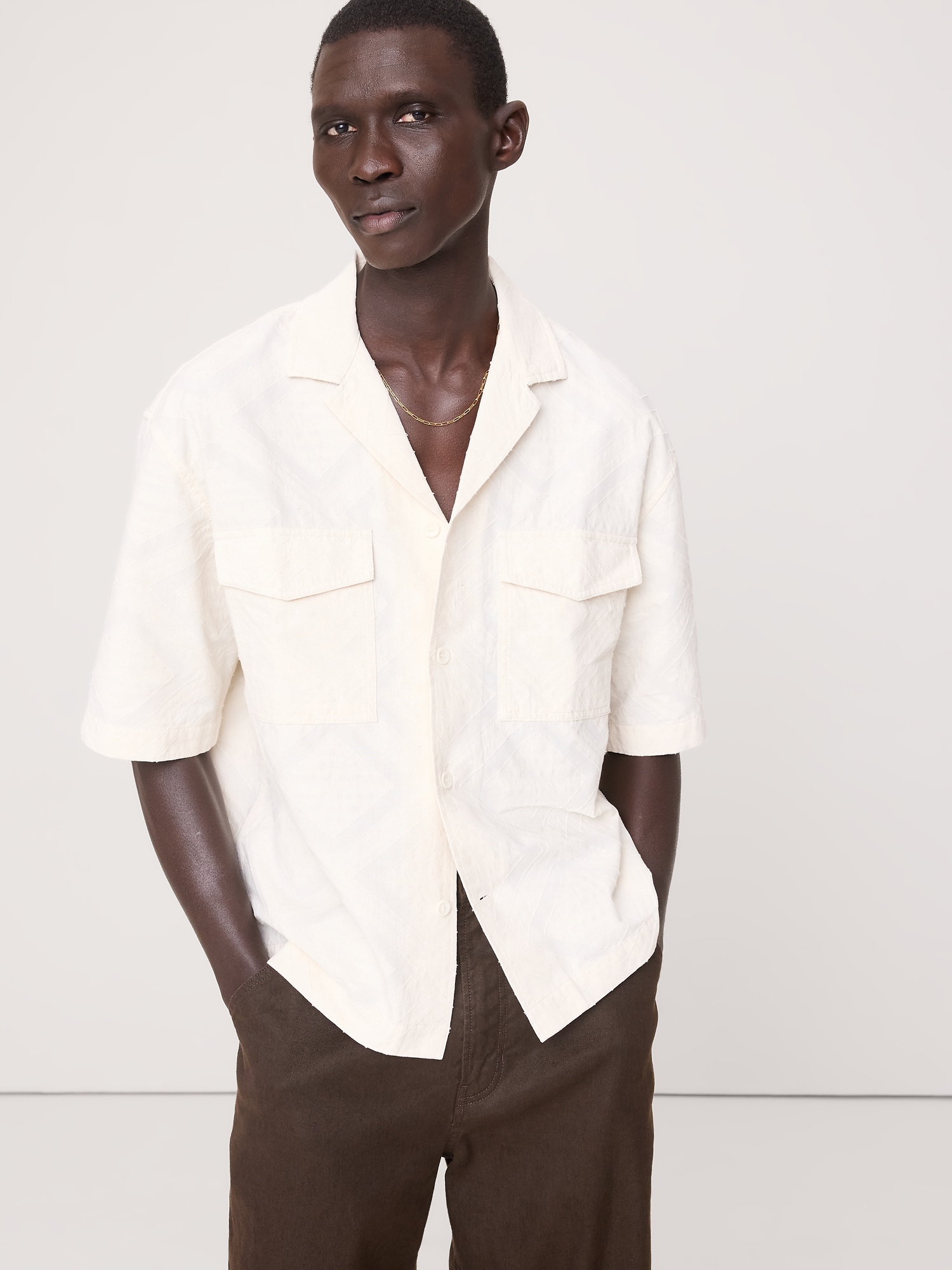 Image number 1 showing, Relaxed-Fit Cotton Jacquard Resort Shirt