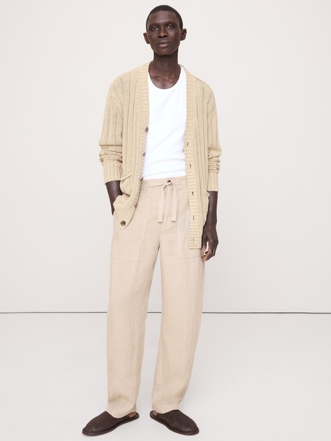 PANTALON DE PLAGE DÉCONTRACTÉ DE STYLE UTILITAIRE EN LIN