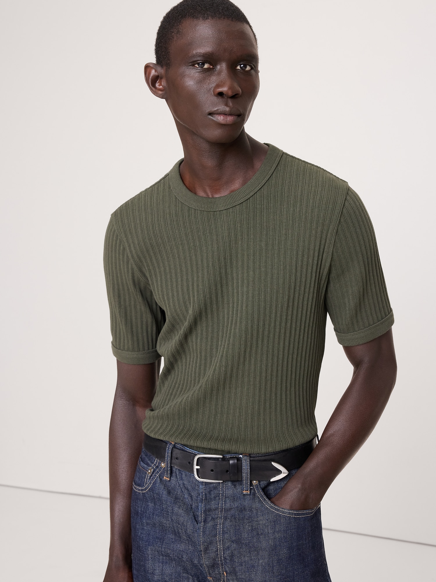 Image number 1 showing, Ribbed Stretch-Cotton Crew-Neck T-Shirt