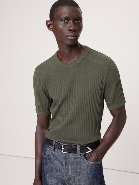 T-SHIRT RAS DU COU EN COTON EXTENSIBLE CÔTELÉ