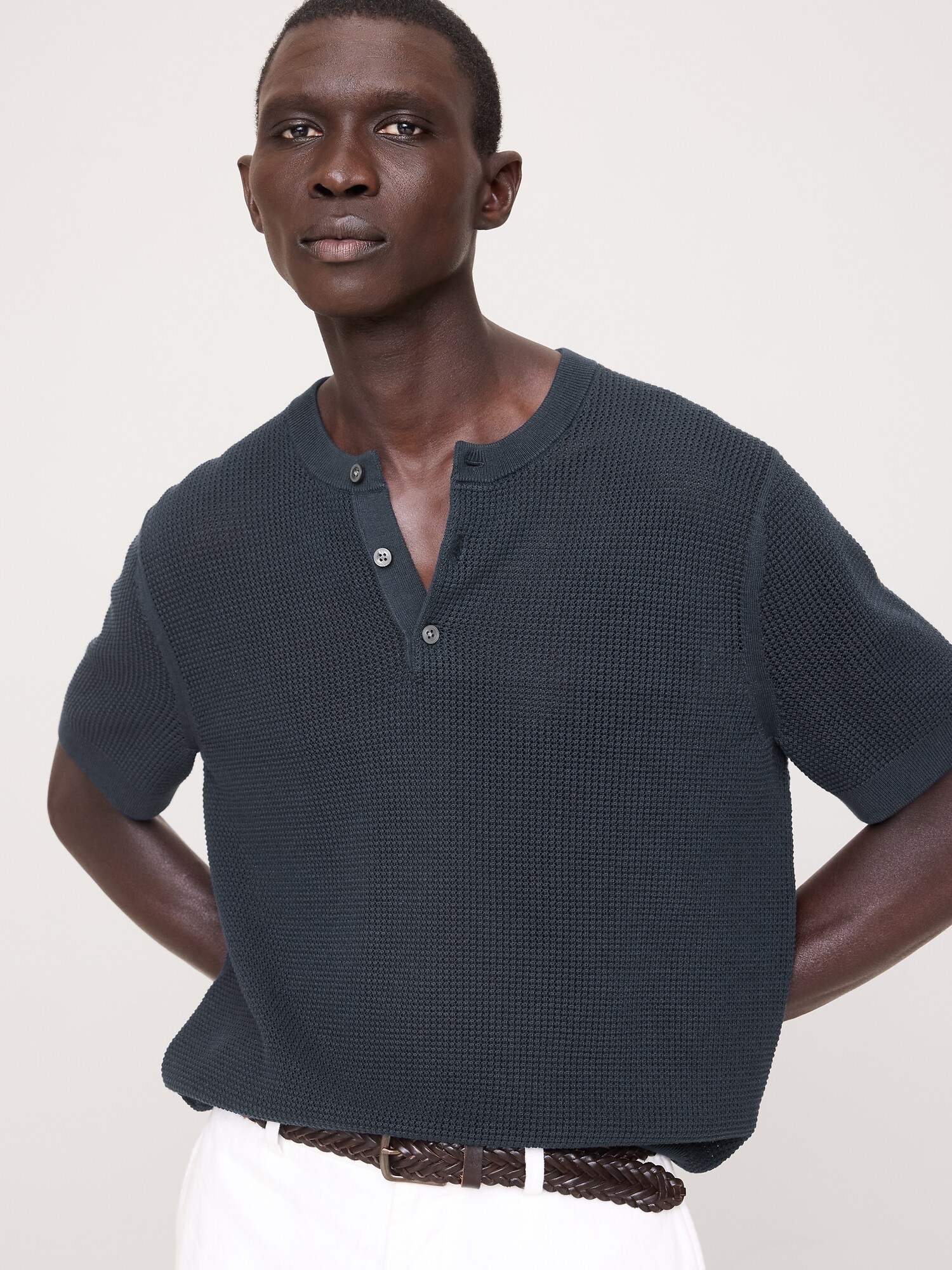 Image number 1 showing, Cotton-Silk Henley T-Shirt
