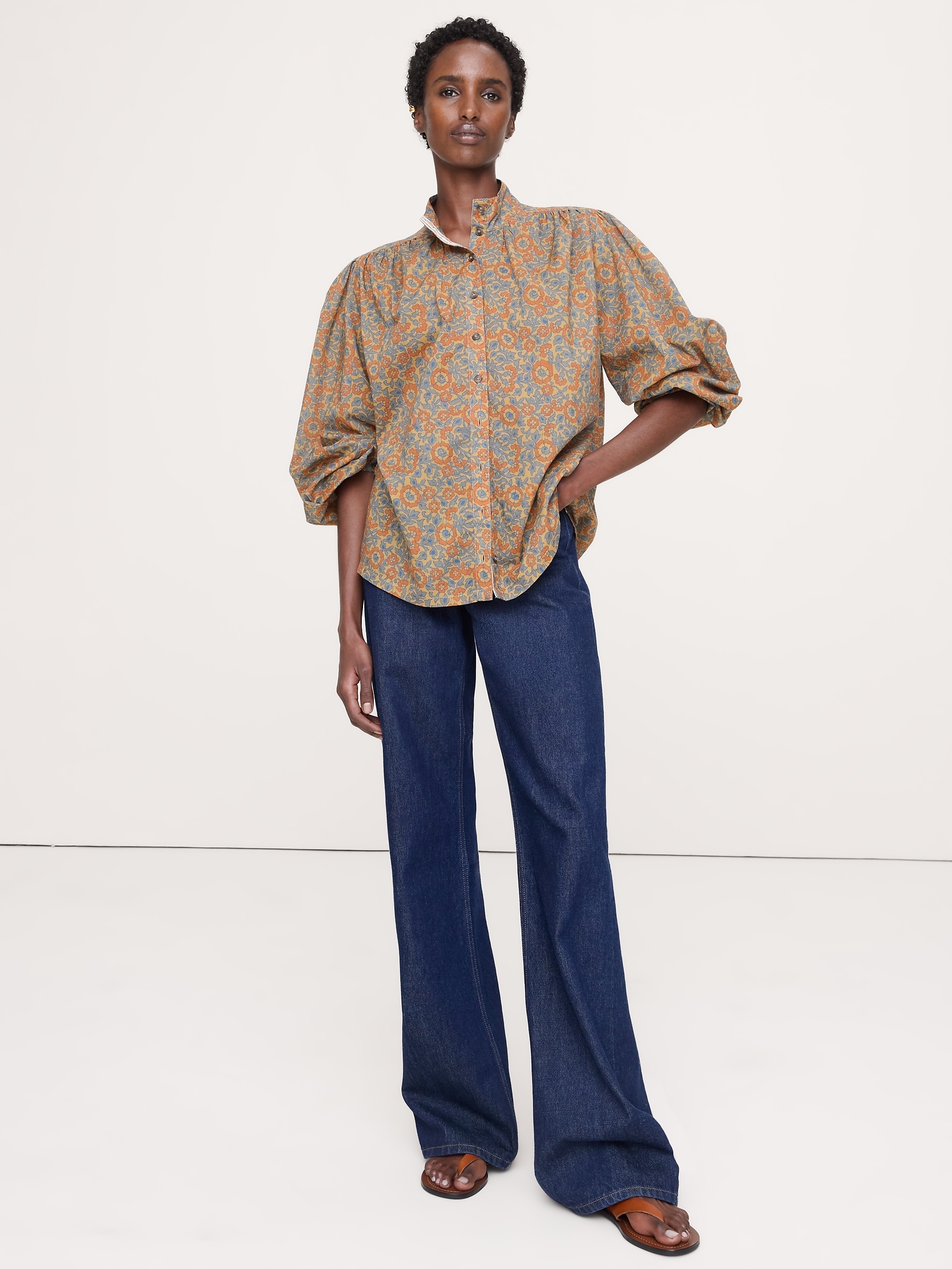 Image number 1 showing, Lightweight Cotton Ruched-Shoulder Shirt