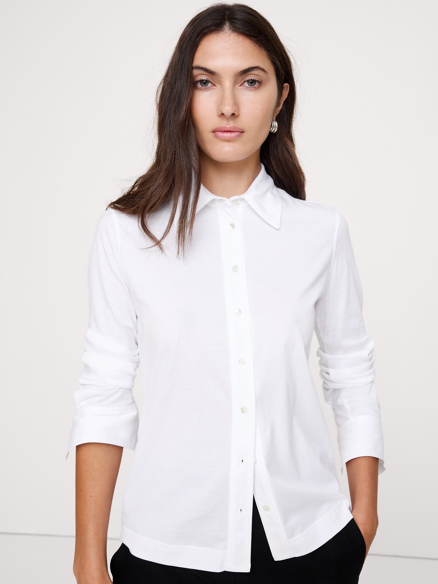 CHEMISE EN COTON SOYEUX À MANCHES LONGUES