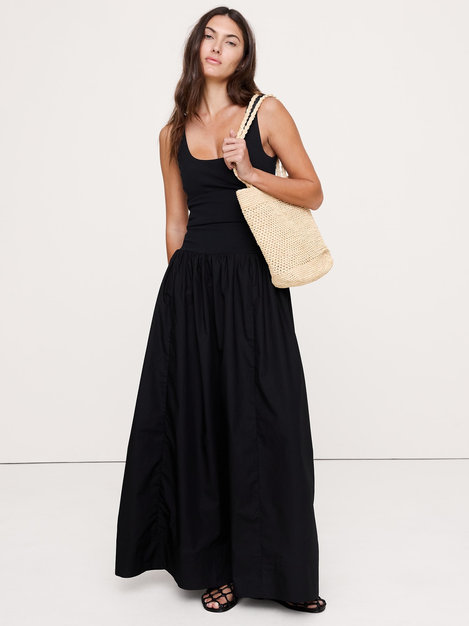 Image number 1 showing, Sculpted-Stretch + Cotton Poplin Maxi Dress
