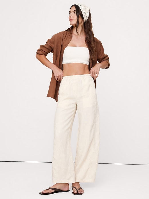 Mid-Rise Relaxed Painter Pull-On Pant in Linen | Banana Republic