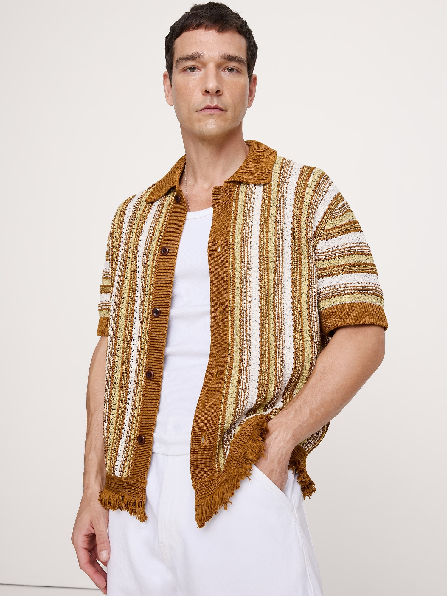 Image number 1 showing, Fringe Cotton Polo Cardigan