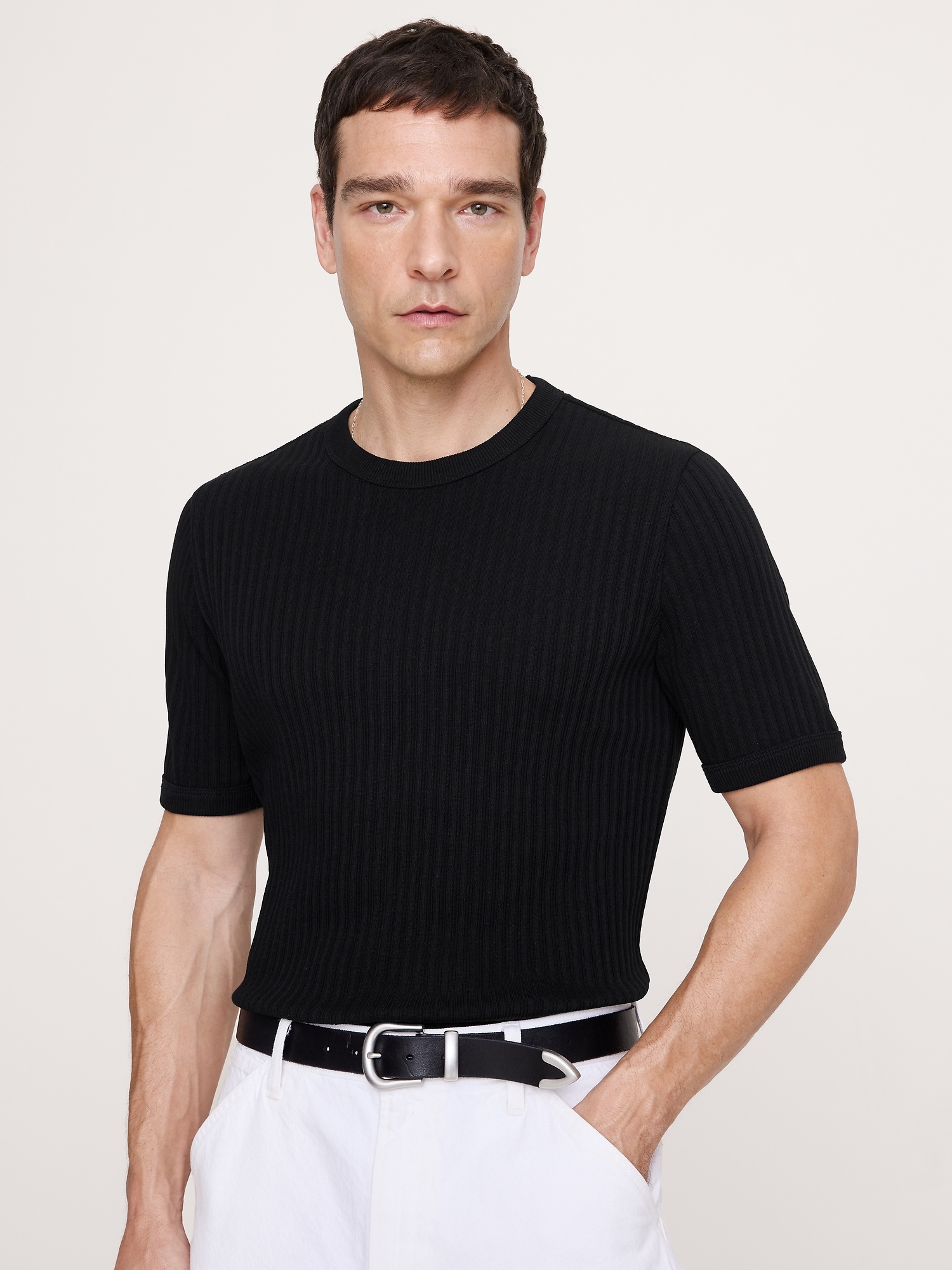 Image number 3 showing, Ribbed Stretch-Cotton Crew-Neck T-Shirt