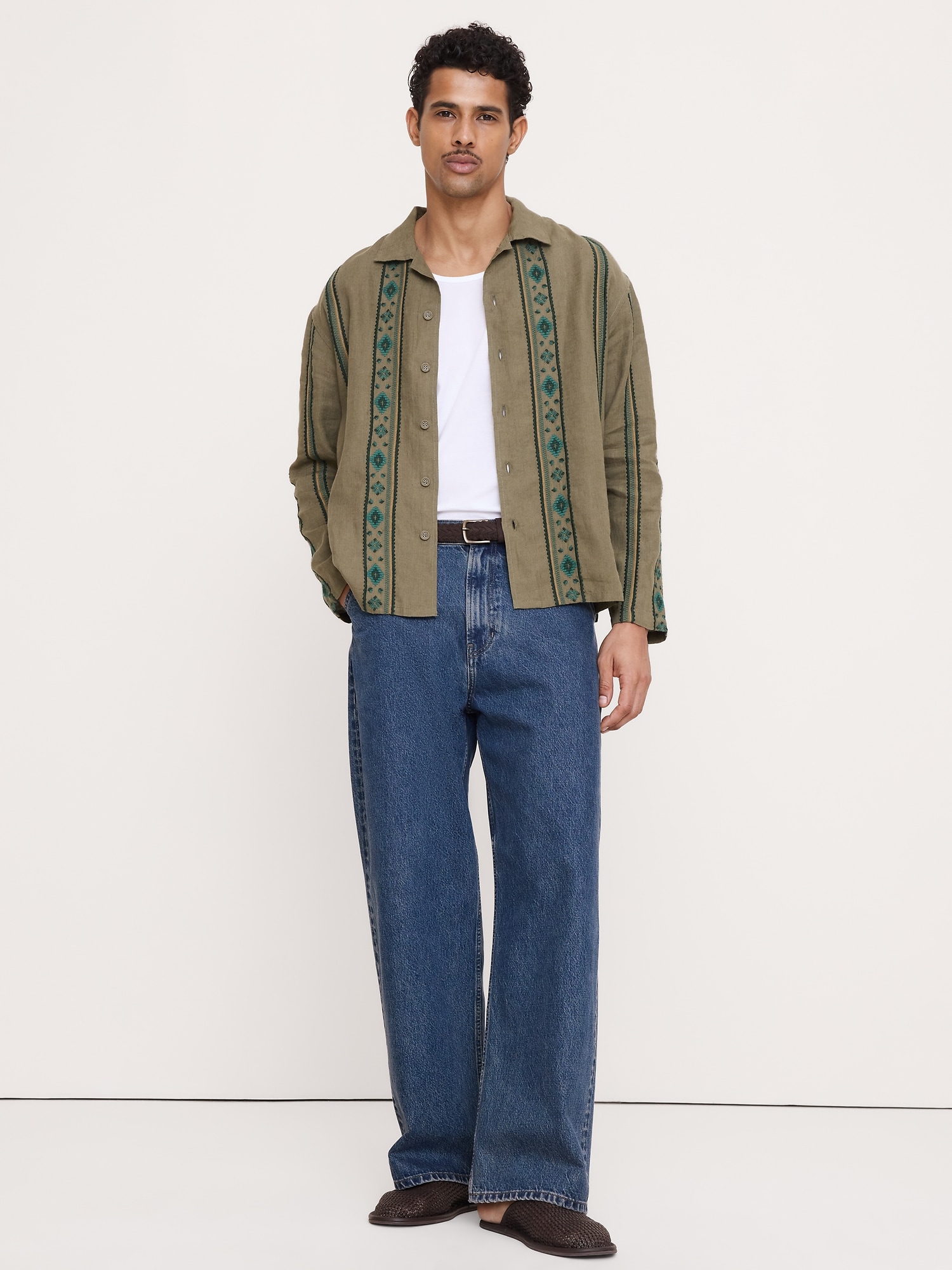 Image number 4 showing, Relaxed-Fit Embroidered Linen Long-Sleeve Resort Shirt